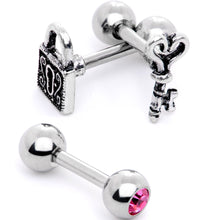 Load image into Gallery viewer, 16G 1/4 Pink Gem Lock and Key Cartilage Tragus Earring Set of 3