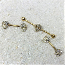 Load image into Gallery viewer, Clear Gem Skull Charm Gold Anodized Straight Industrial Barbell 38mm