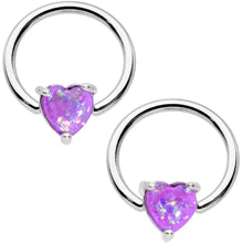 Load image into Gallery viewer, 14G Purple Faux Opal Heart BCR Barbell Nipple Ring Set of 4