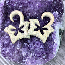 Load image into Gallery viewer, Organic Hand Carved Wood Lotus Flower Butterfly Hanger Plug Set 4mm to 10mm