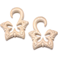 Load image into Gallery viewer, Organic Hand Carved Wood Lotus Flower Butterfly Hanger Plug Set 4mm to 10mm
