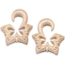 Load image into Gallery viewer, Organic Hand Carved Wood Lotus Flower Butterfly Hanger Plug Set 4mm to 10mm