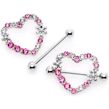 Load image into Gallery viewer, 14G 7/8 Pink Clear Gem Loves Garden Nipple Shield Set