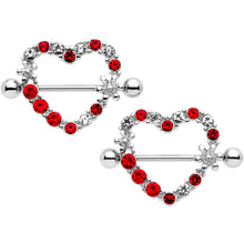 Load image into Gallery viewer, 14G 7/8 Red Clear Gem Loves Garden Nipple Shield Set