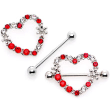 Load image into Gallery viewer, 14G 7/8 Red Clear Gem Loves Garden Nipple Shield Set