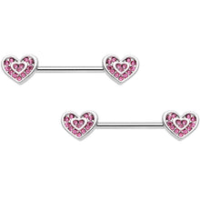 Load image into Gallery viewer, 14G 9/16 Pink Gem Passionate Heart Barbell Nipple Ring Set