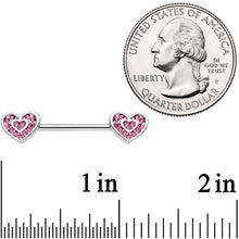 Load image into Gallery viewer, 14G 9/16 Pink Gem Passionate Heart Barbell Nipple Ring Set