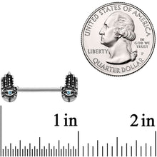 将图片加载到图库查看器,14G 9/16 Aqua Gem Hamsa Hand Barbell Nipple Ring Set