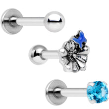 Load image into Gallery viewer, 16G 1/4 Blue Gem Flowers Cartilage Tragus Earring Set of 3