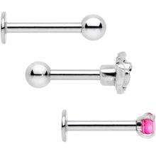 Load image into Gallery viewer, 16G 1/4 Pink Gem Rose Flower Cartilage Tragus Earring Set of 3