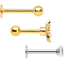 Load image into Gallery viewer, 16G 1/4 Clear Gem Gold Tone Flower Cartilage Tragus Set of 3