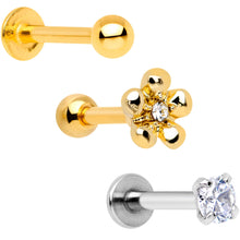 将图片加载到图库查看器,16G 1/4 Clear Gem Gold Tone Daisy Flower Cartilage Tragus Set of 3