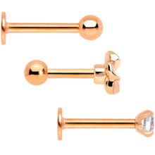 Load image into Gallery viewer, 16G 1/4 Clear Gem Rose Gold Tone Deco Cartilage Tragus Set of 3