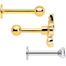 Load image into Gallery viewer, 16G 1/4 Clear Gem Gold Tone Butterfly Cartilage Tragus Set of 3