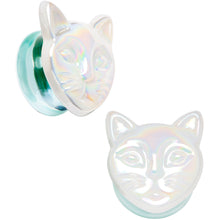 Load image into Gallery viewer, Aurora White Glass Double Flare Kitty Cat Plug Set 6mm to 25mm