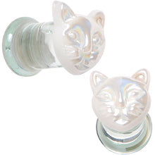 Load image into Gallery viewer, Aurora White Glass Double Flare Kitty Cat Plug Set 6mm to 25mm