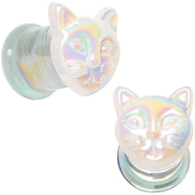 Load image into Gallery viewer, Aurora White Glass Double Flare Kitty Cat Plug Set 6mm to 25mm
