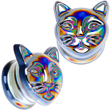 Load image into Gallery viewer, Aurora Black Glass Kitty Cat Double Flare Plug Set 6mm to 25 mm