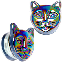 Load image into Gallery viewer, Aurora Black Glass Kitty Cat Double Flare Plug Set 6mm to 25 mm