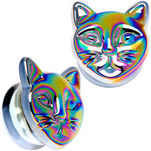 Load image into Gallery viewer, Aurora Black Glass Kitty Cat Double Flare Plug Set 6mm to 25 mm