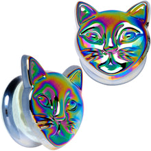 Load image into Gallery viewer, Aurora Black Glass Kitty Cat Double Flare Plug Set 6mm to 25 mm