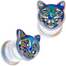 Load image into Gallery viewer, Aurora Black Glass Kitty Cat Double Flare Plug Set 6mm to 25 mm