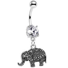 Load image into Gallery viewer, Clear CZ Gem Baroque Geometric Designs Elephant Dangle Belly Ring