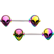 Load image into Gallery viewer, 14G 9/16 Rainbow Alien Barbell Nipple Ring Set