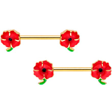将图片加载到图库查看器,14G 9/16 Gold Tone Field of Poppies Barbell Nipple Ring Set