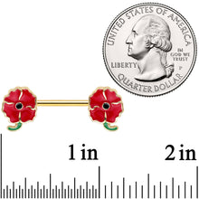Load image into Gallery viewer, 14G 9/16 Gold Tone Blooming Poppies Barbell Nipple Ring Set