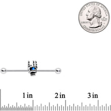 Load image into Gallery viewer, 14G Blue Synthetic Opal Hamsa Sacred Hand Industrial Barbell 38mm