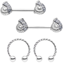 Load image into Gallery viewer, 14G 1/2 9/16 Seashell Twisted Horseshoe Nipple Jewelry Set