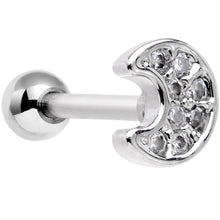 Load image into Gallery viewer, 18G 5/16 Clear Gem Crescent Moon Tragus Cartilage Earring