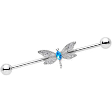 Load image into Gallery viewer, 14G Blue Gem Dazzling Lacework Dragonfly Industrial Barbell 38mm