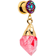 Load image into Gallery viewer, Pink Faux Druzy Quartz Gold Tone Dangle Screw Fit Plug Set 8mm to 16mm