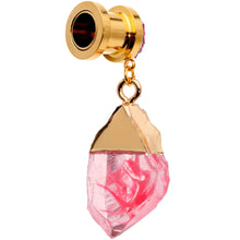 Load image into Gallery viewer, Pink Faux Druzy Quartz Gold Tone Dangle Screw Fit Plug Set 8mm to 16mm