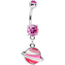 Load image into Gallery viewer, Pink Gem Rings Of Saturn Dangle Belly Ring