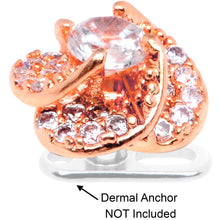 Load image into Gallery viewer, 14G Clear CZ Gem Roses Romance Rose Gold Tone Dermal Anchor Top