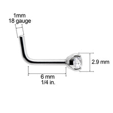 Load image into Gallery viewer, 18G 1/4 Clear 3mm CZ Gem Grade 23 Titanium L Shaped Nose Ring