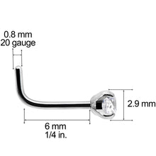 Load image into Gallery viewer, 20G 1/4 Clear 3mm CZ Gem Grade 23 Titanium L Shaped Nose Ring