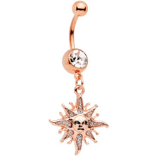 Load image into Gallery viewer, Clear Gem Rose Gold Tone Heavenly Sun Dangle Belly Ring
