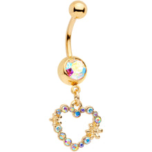 将图片加载到图库查看器,14G 7/16 Aurora Gem Gold Tone Heart Dangle Belly Ring