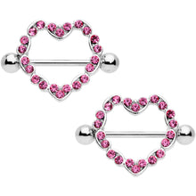 Load image into Gallery viewer, 14G 9/16 Pink Gem Dear Heart Nipple Shield Set