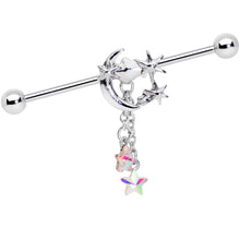 Load image into Gallery viewer, 14G Aurora Star Gem Crescent Moon Dangle Industrial Barbell 38mm