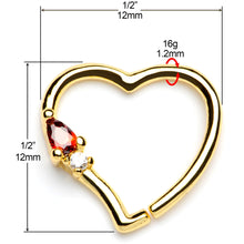 Load image into Gallery viewer, 16G 3/8 Red Gem Gold Tone Heart Daith Cartilage Tragus Earring