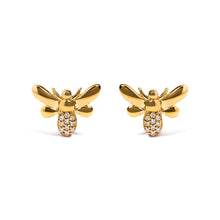 Load image into Gallery viewer, 10K Yellow Gold Diamond Accented Bumble Bee Stud Earring (H-I Color, I1-I2 Clarity)