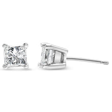Load image into Gallery viewer, AGS Certified 14k White Gold 1.0 Cttw 4-Prong Set Princess-Cut Solitaire Diamond Push Back Stud Earrings for Women (E-F Color, I1-I2 Clarity)