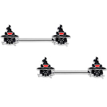 Load image into Gallery viewer, 14G 9/16 Halloween Witch Way Black Cat Barbell Nipple Ring Set