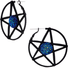 Load image into Gallery viewer, Blue Faux Druzy Making Some Magic Pentacle Tunnel Plug Earrings