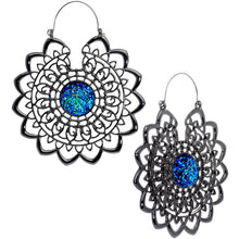 Load image into Gallery viewer, Blue Faux Druzy Black Serenity Mandala Tunnel Plug Earrings